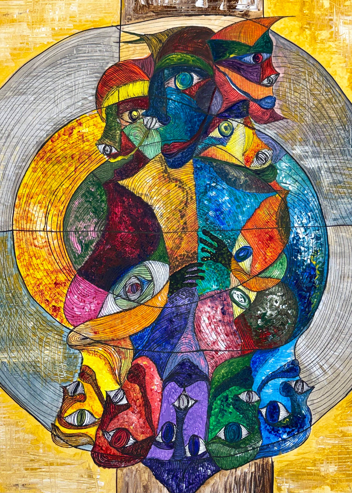 Multiplicity of Self, ink and acrylic on canvas by Areeya Tandukar